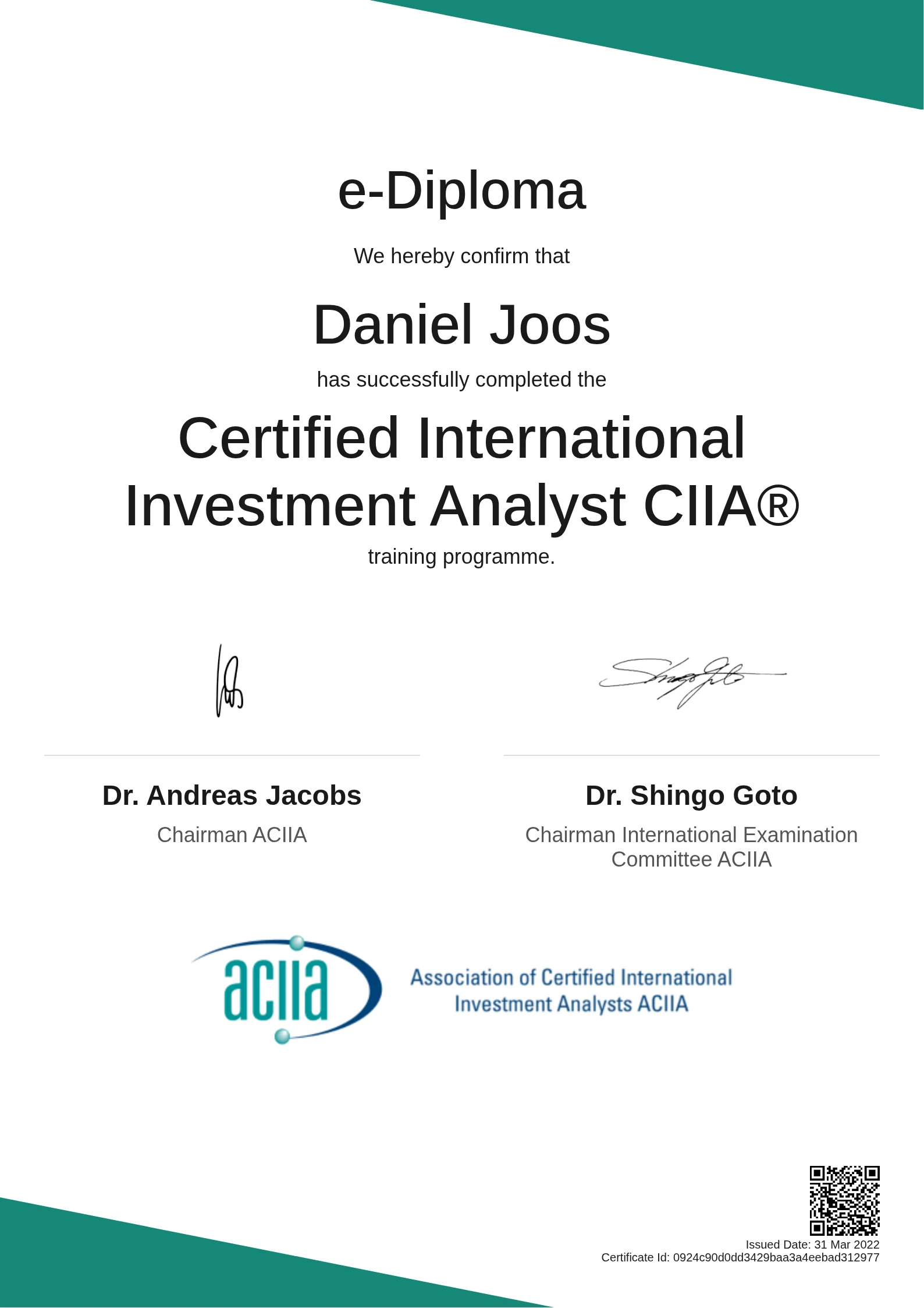  Daniel Joos | Certified International Investment Analyst CIIA®