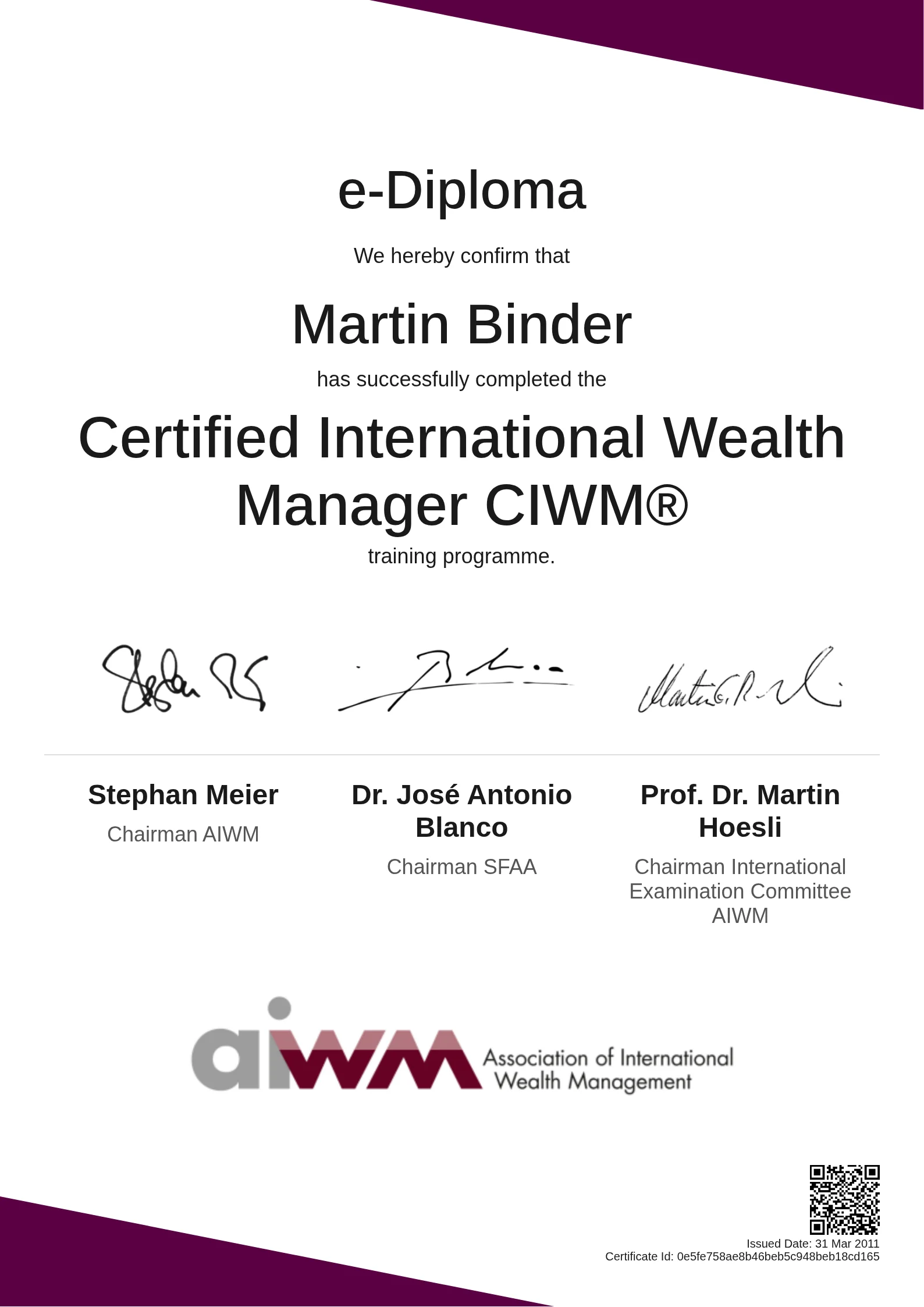  Martin Binder | Certified International Wealth Manager CIWM®
