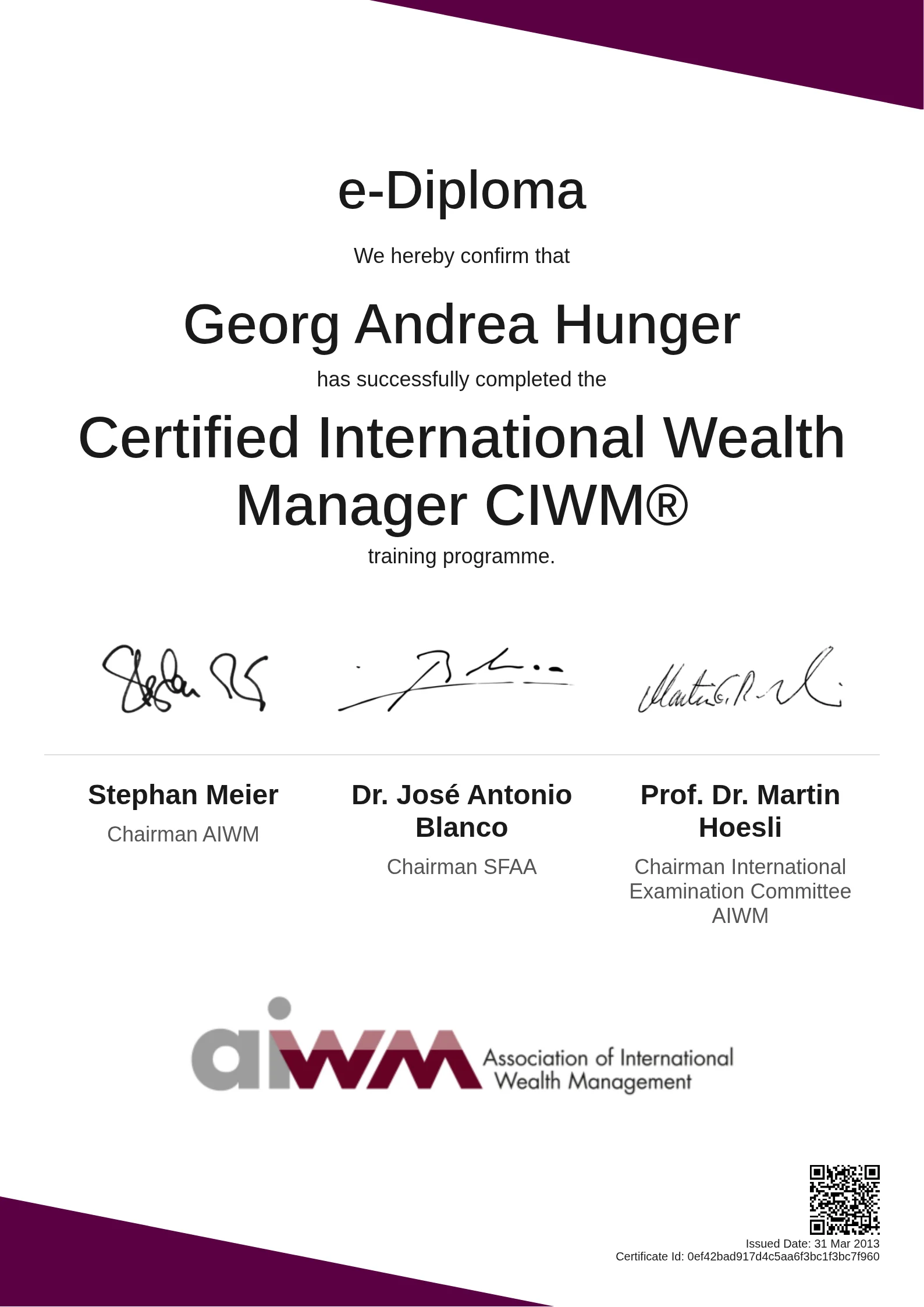  Georg Andrea Hunger | Certified International Wealth Manager CIWM®