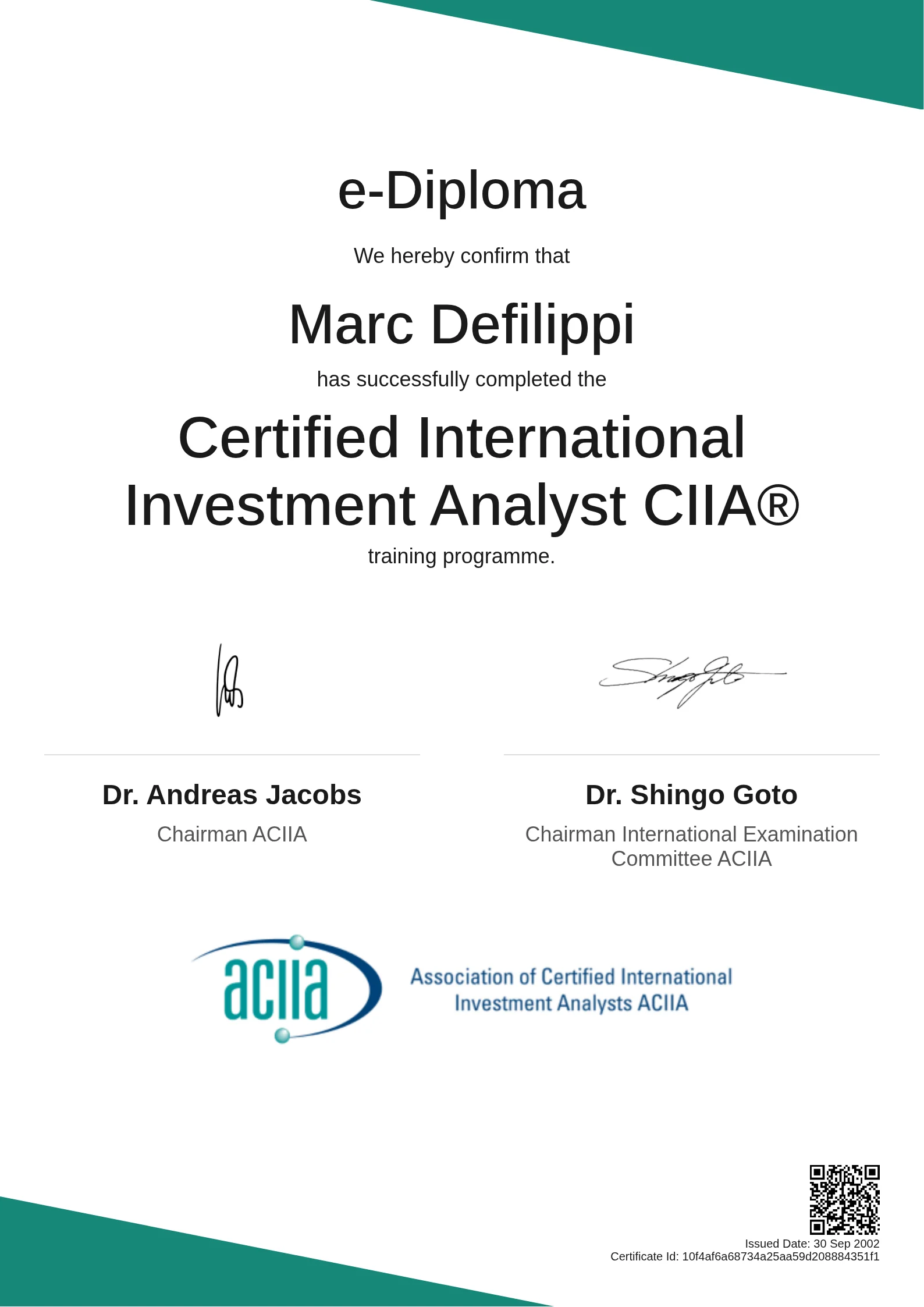  Marc Defilippi | Certified International Investment Analyst CIIA®