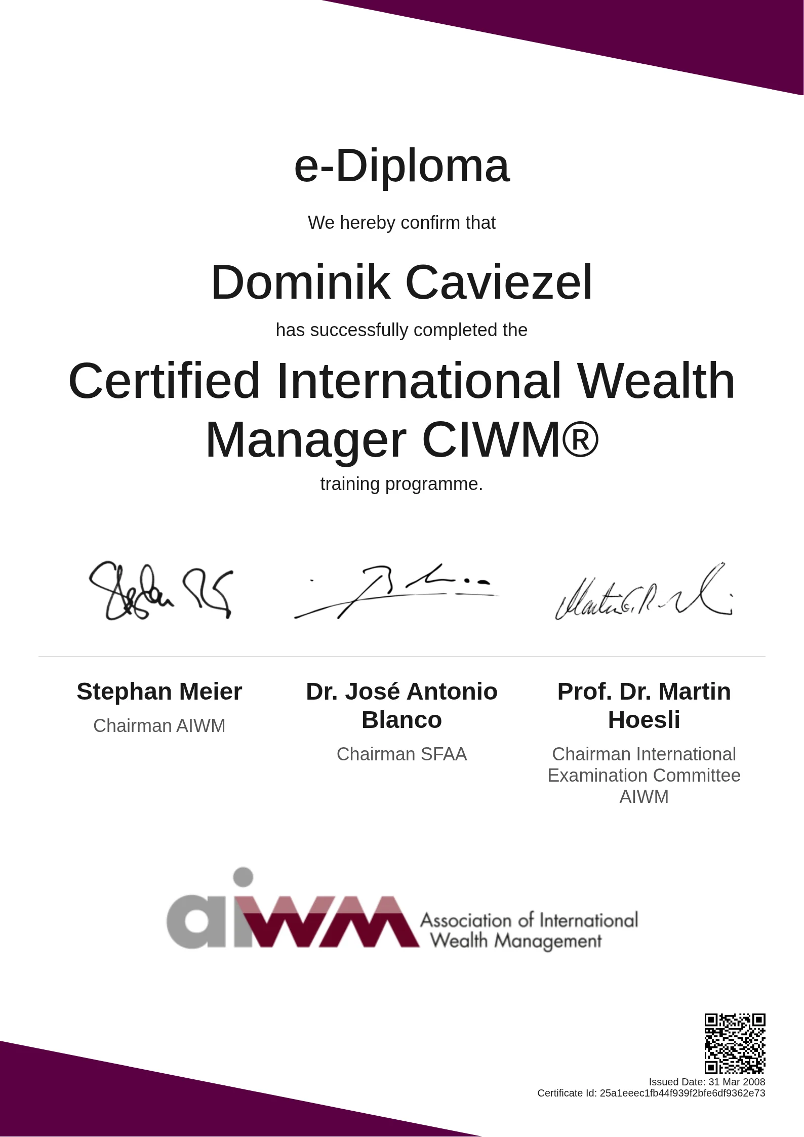  Dominik Caviezel | Certified International Wealth Manager CIWM®
