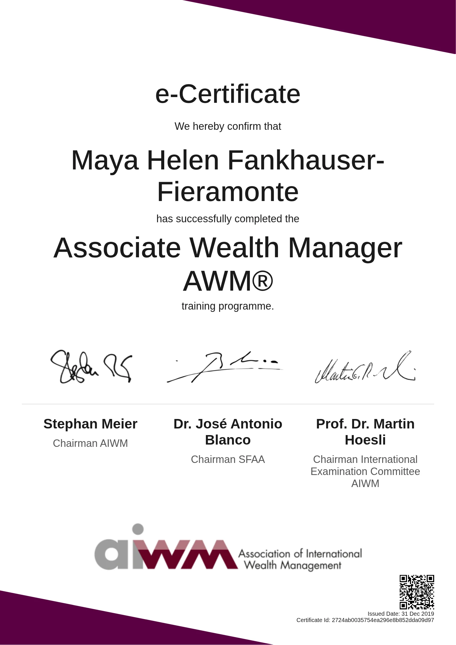  Maya Helen Fankhauser-Fieramonte | Associate Wealth Manager AWM®