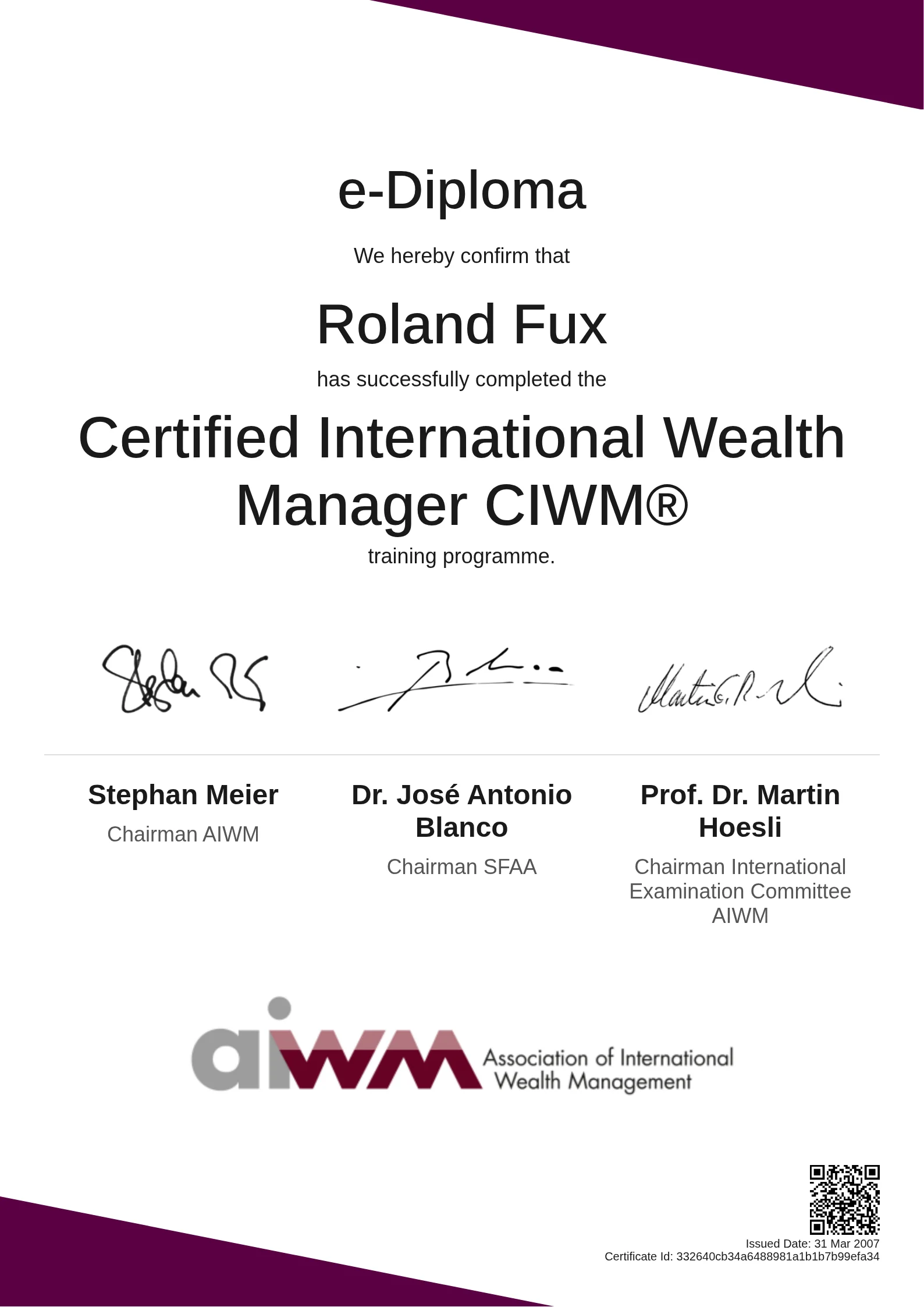  Roland Fux | Certified International Wealth Manager CIWM®