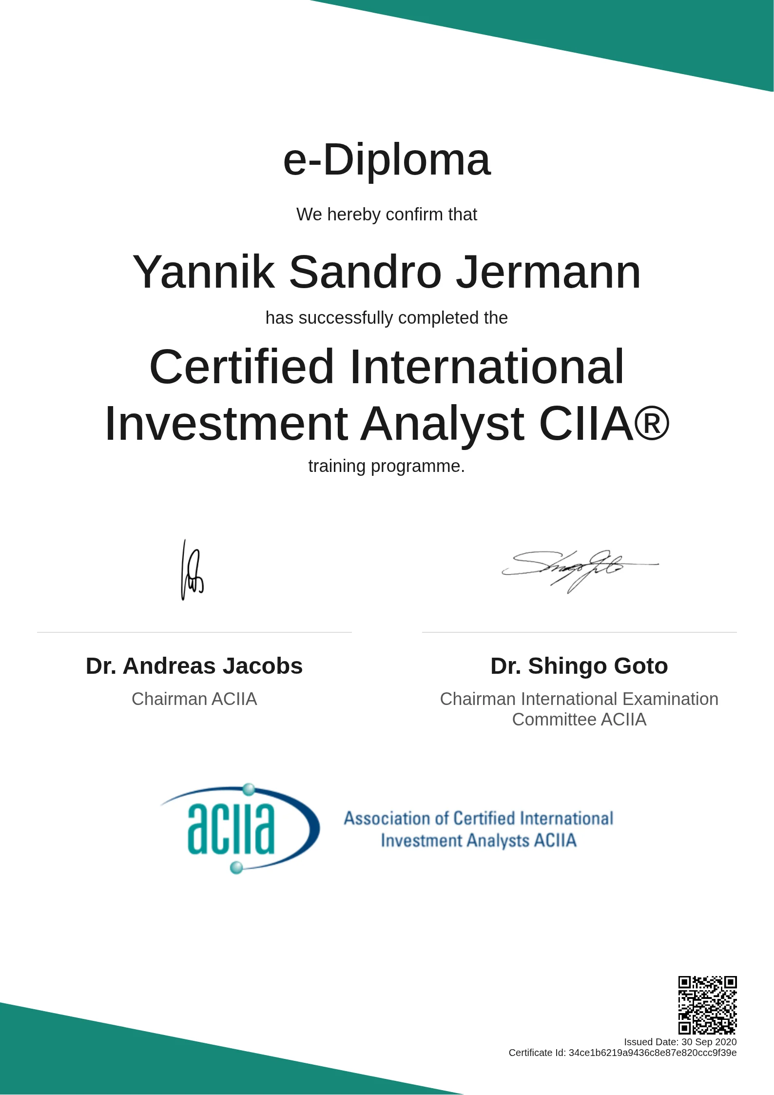 Yannik Sandro Jermann | Certified International Investment Analyst CIIA®