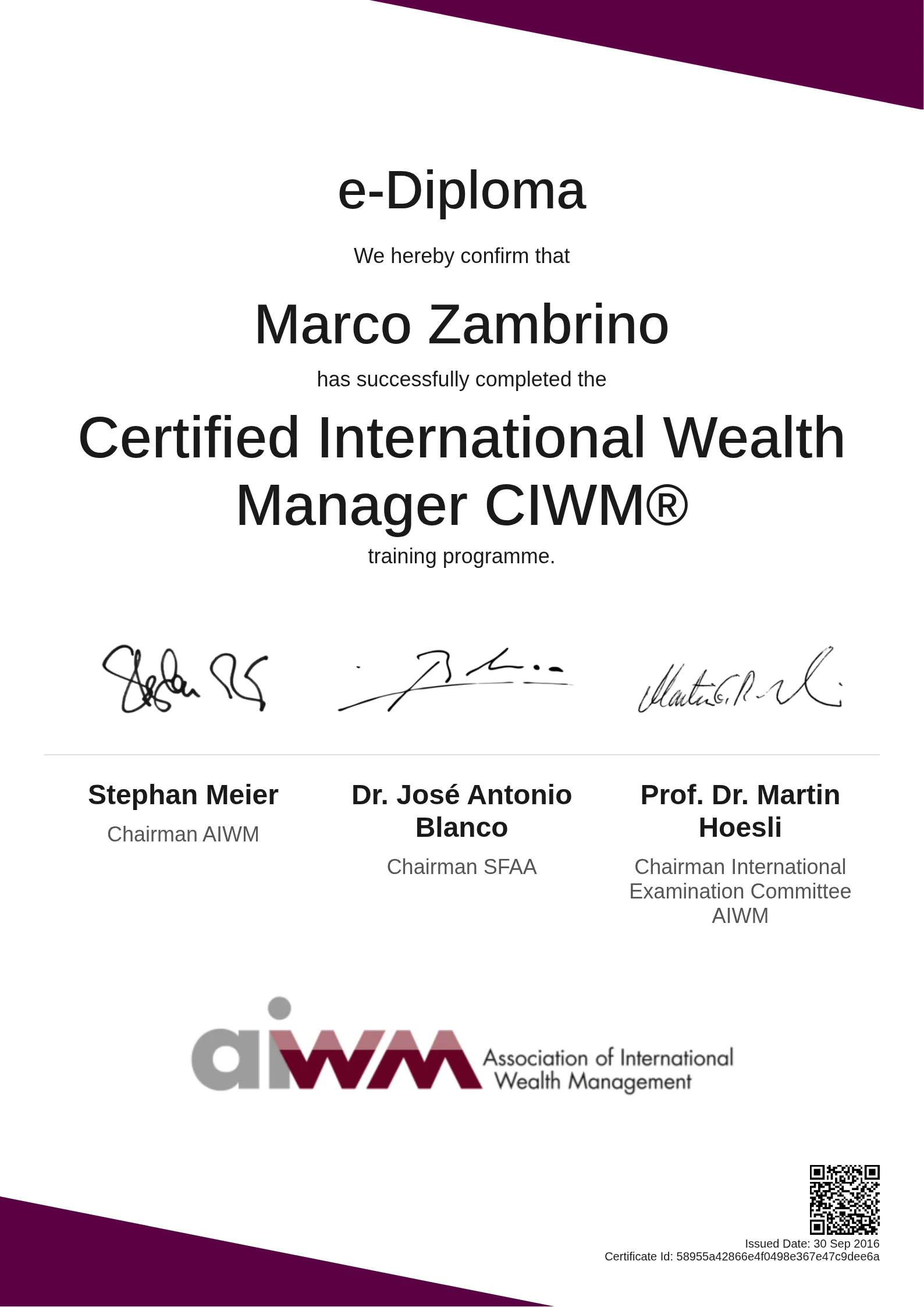  Marco Zambrino | Certified International Wealth Manager CIWM®