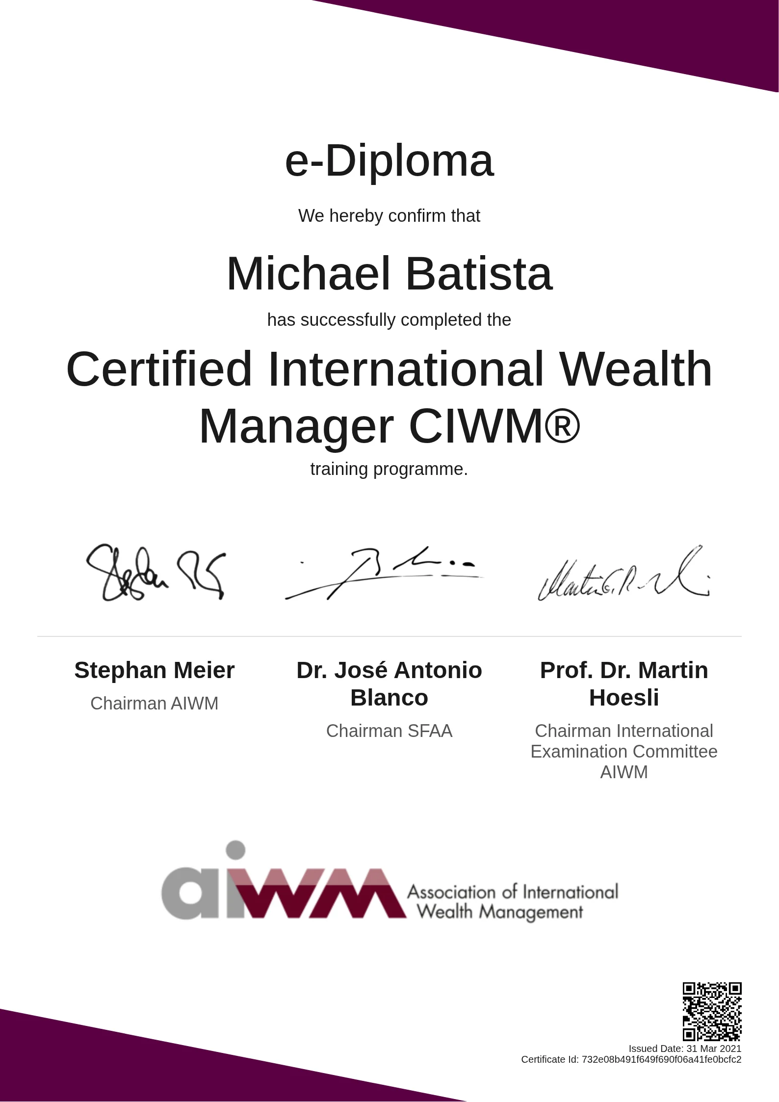  Michael Batista | Certified International Wealth Manager CIWM®