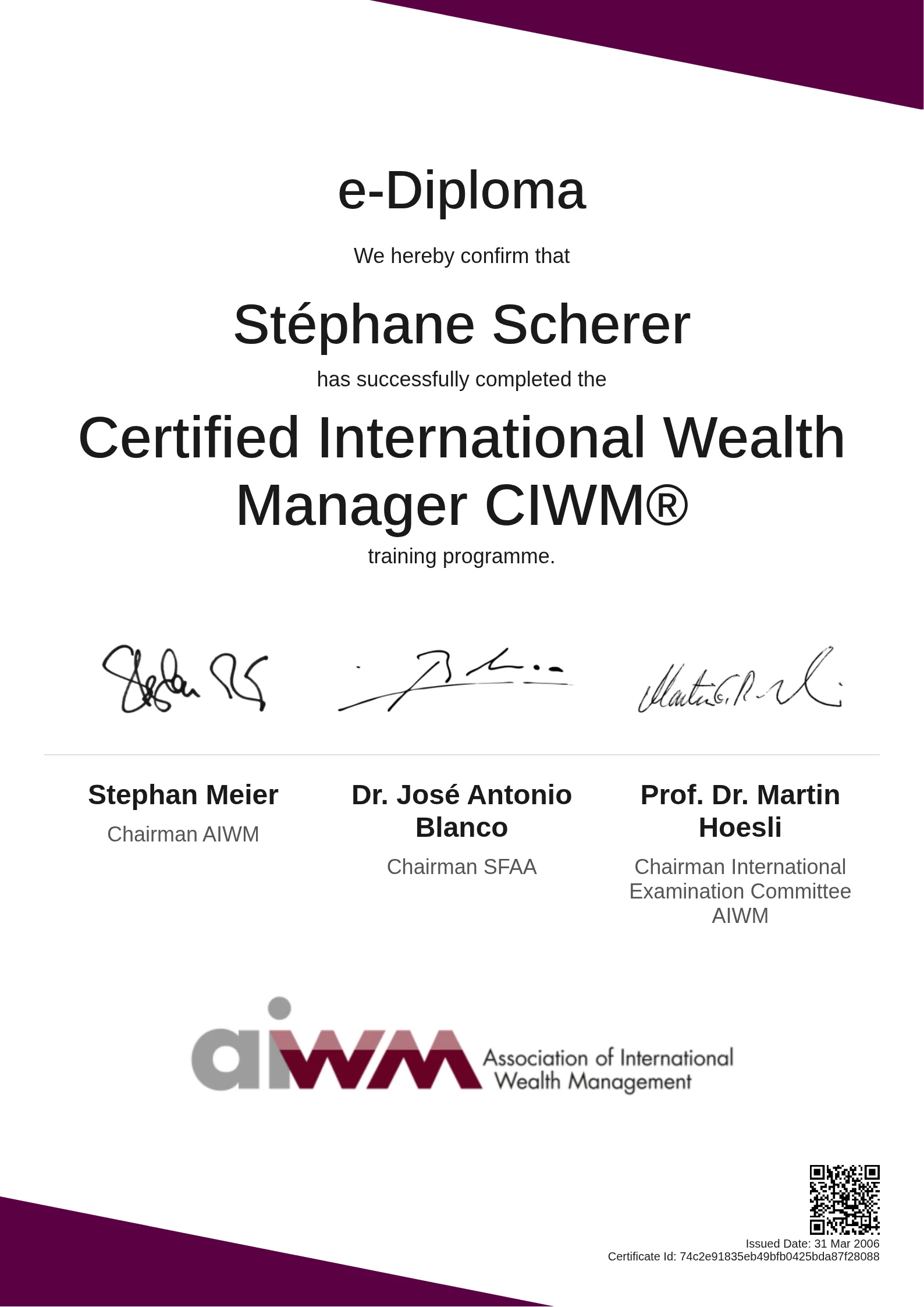  Stéphane Scherer | Certified International Wealth Manager CIWM®