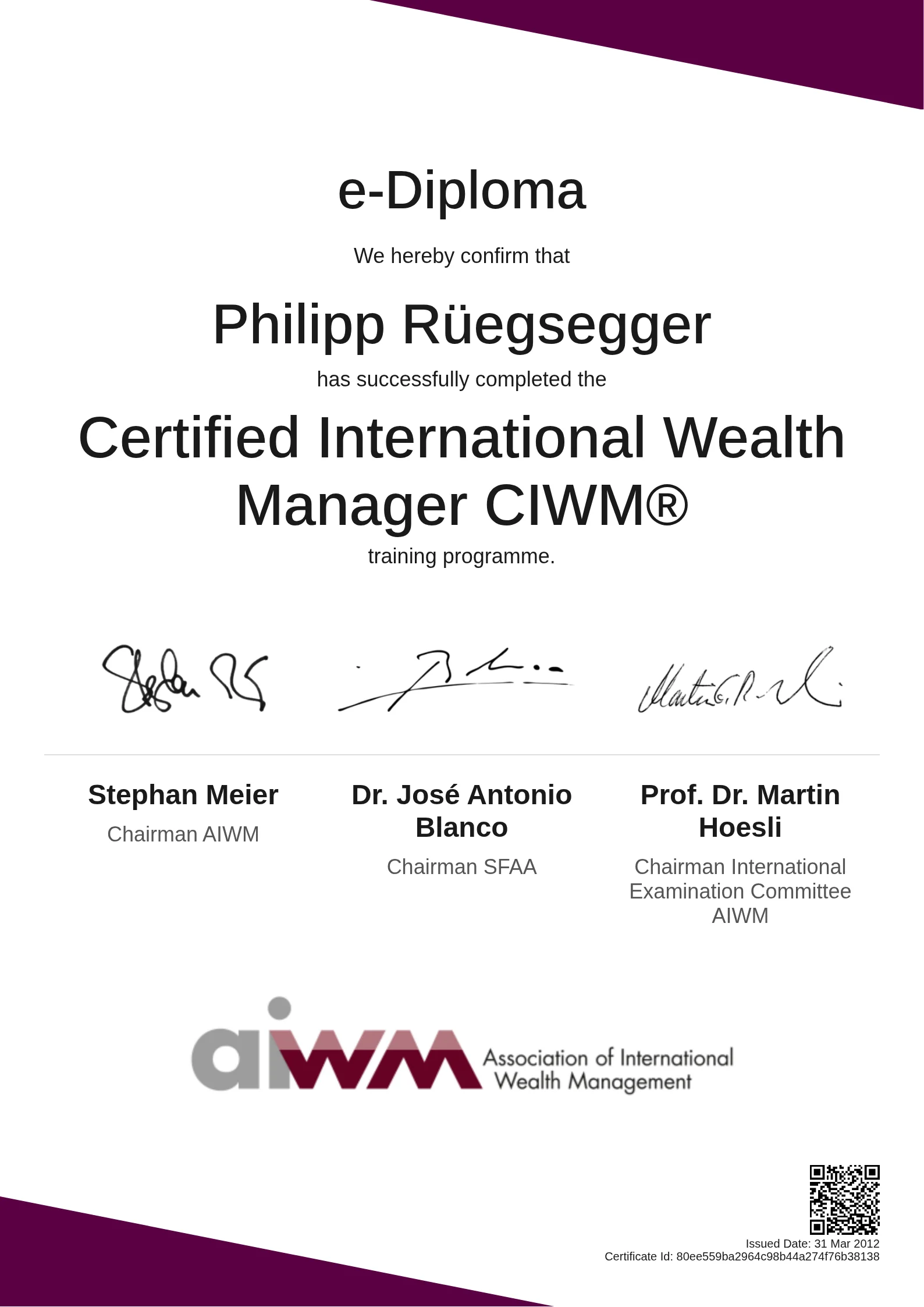  Philipp Rüegsegger | Certified International Wealth Manager CIWM®