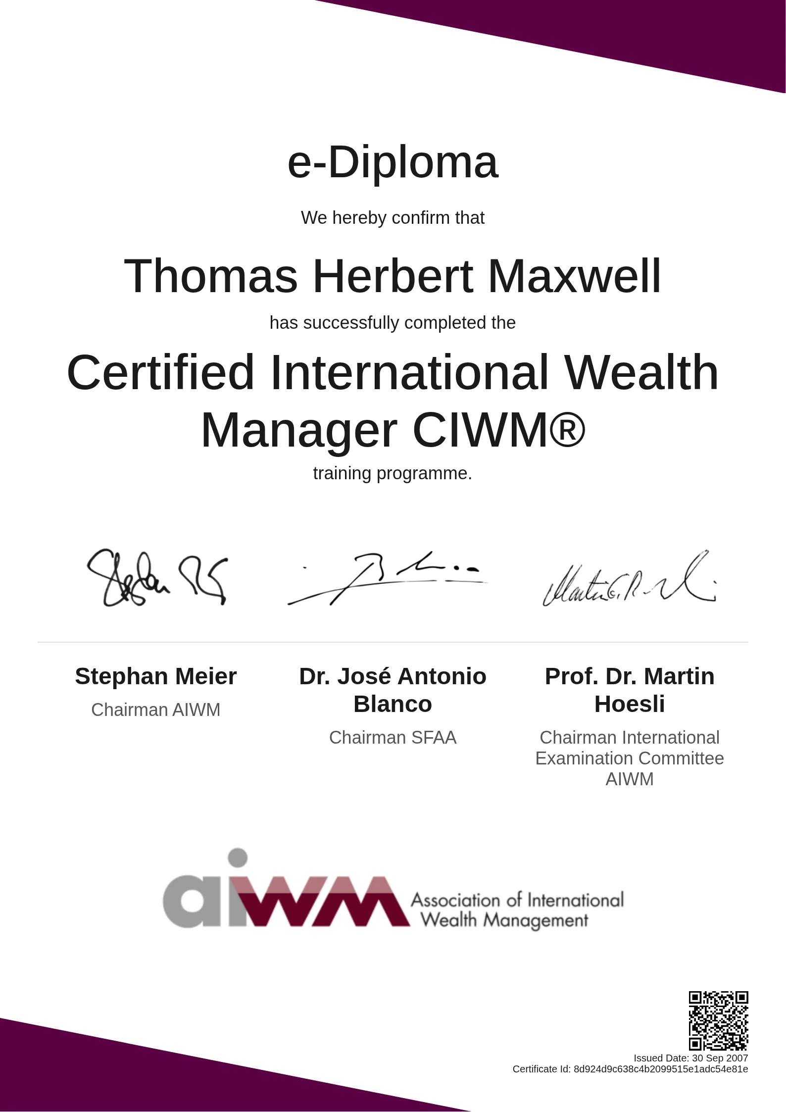  Thomas Herbert Maxwell | Certified International Wealth Manager CIWM®