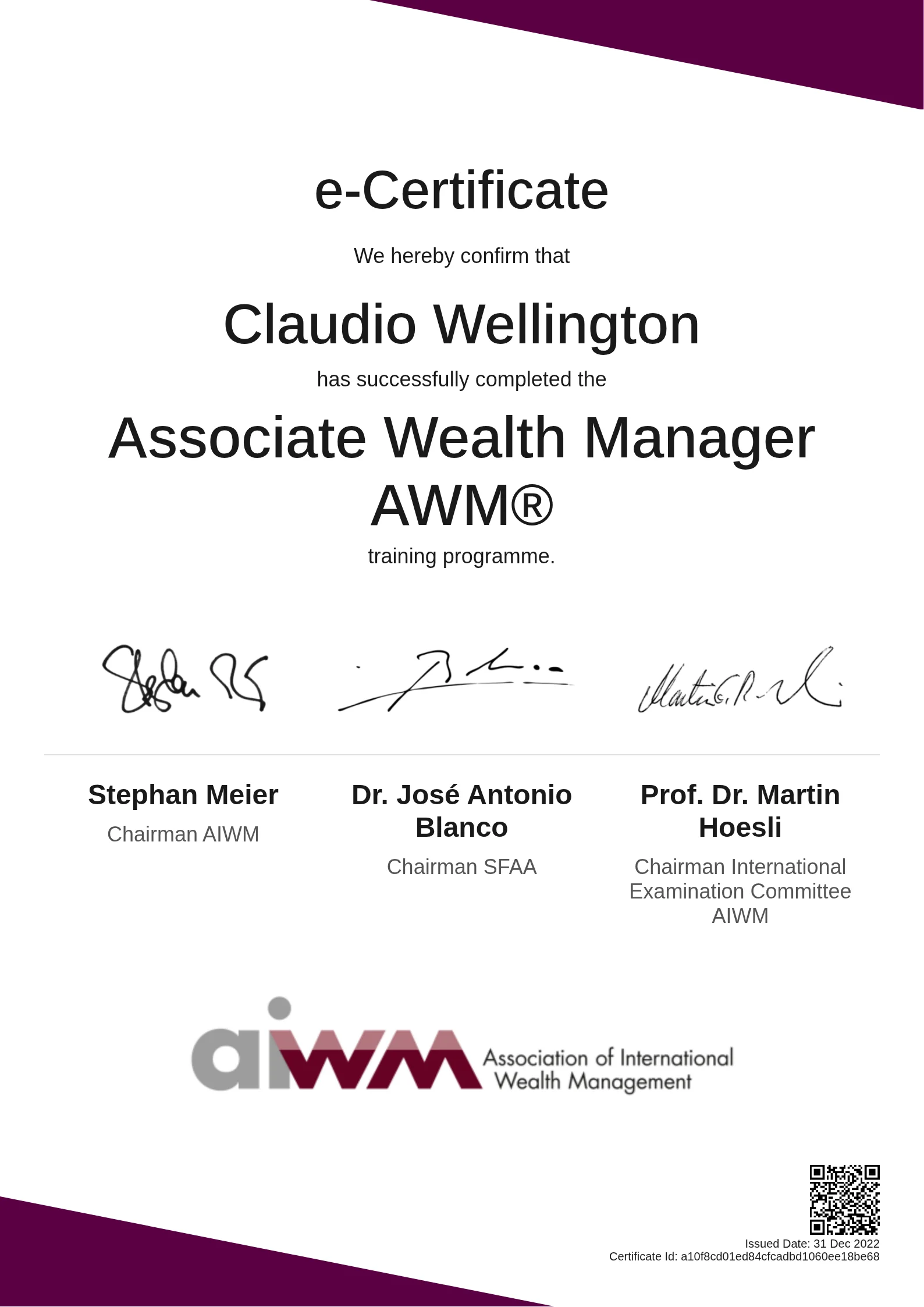  Claudio Wellington | Associate Wealth Manager AWM®