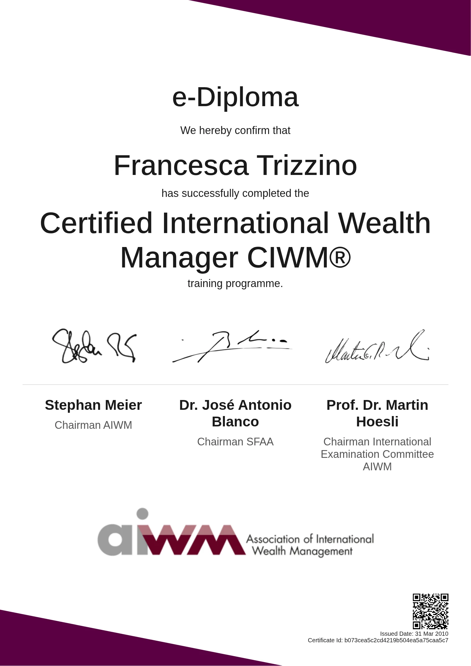  Francesca Trizzino | Certified International Wealth Manager CIWM®
