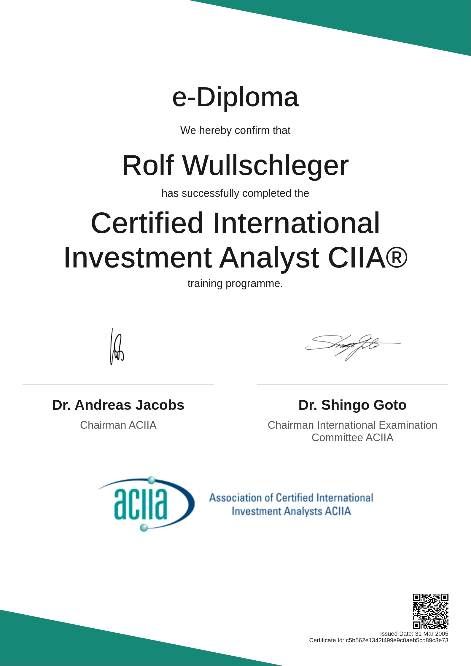 Rolf Wullschleger | Certified International Investment Analyst CIIA®