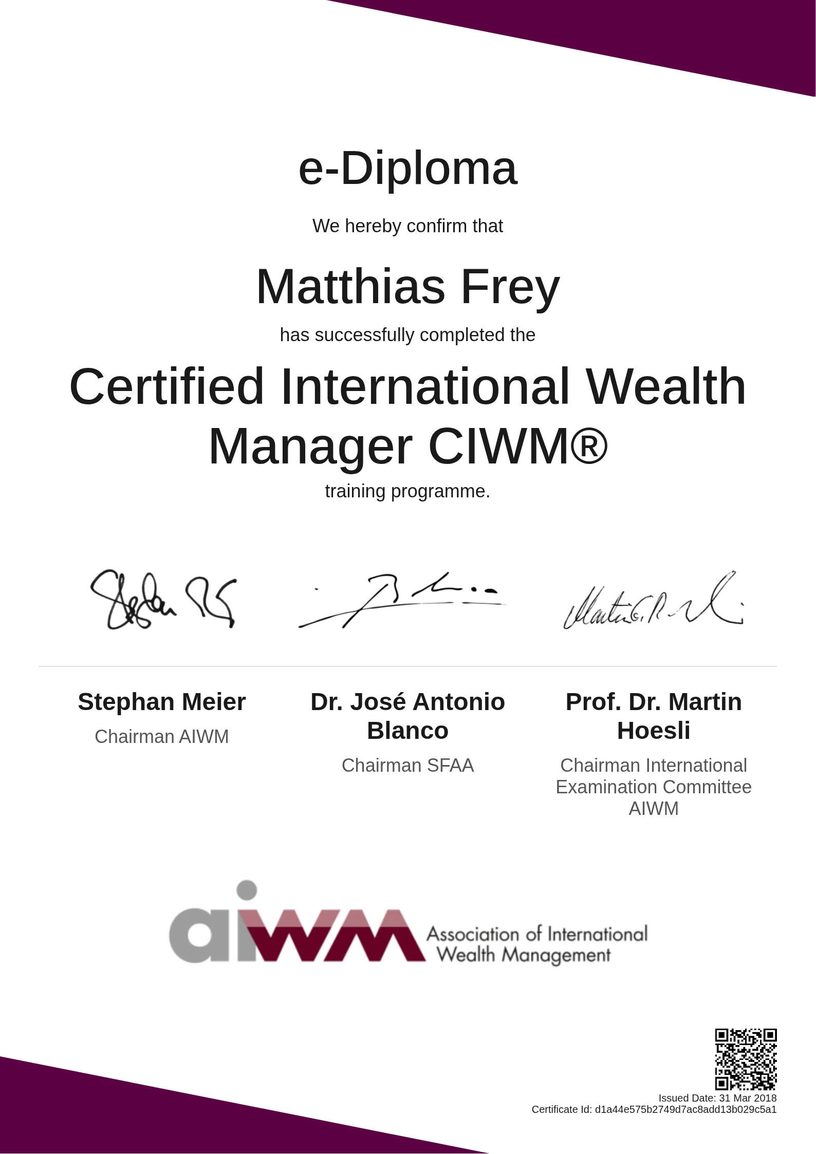  Matthias Frey | Certified International Wealth Manager CIWM®