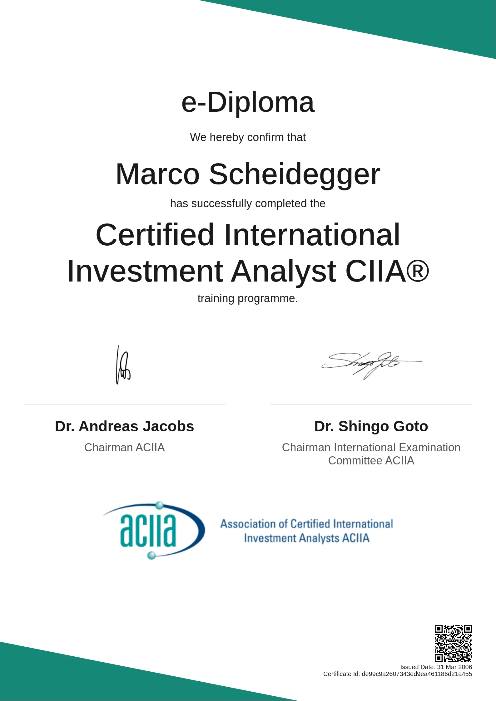  Marco Scheidegger | Certified International Investment Analyst CIIA®