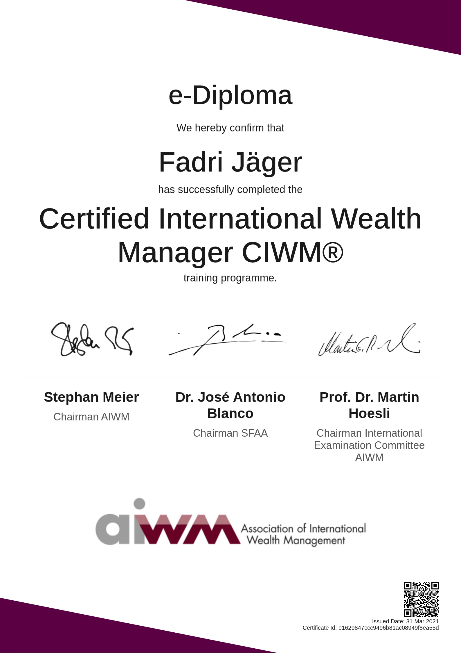  Fadri Jäger | Certified International Wealth Manager CIWM®